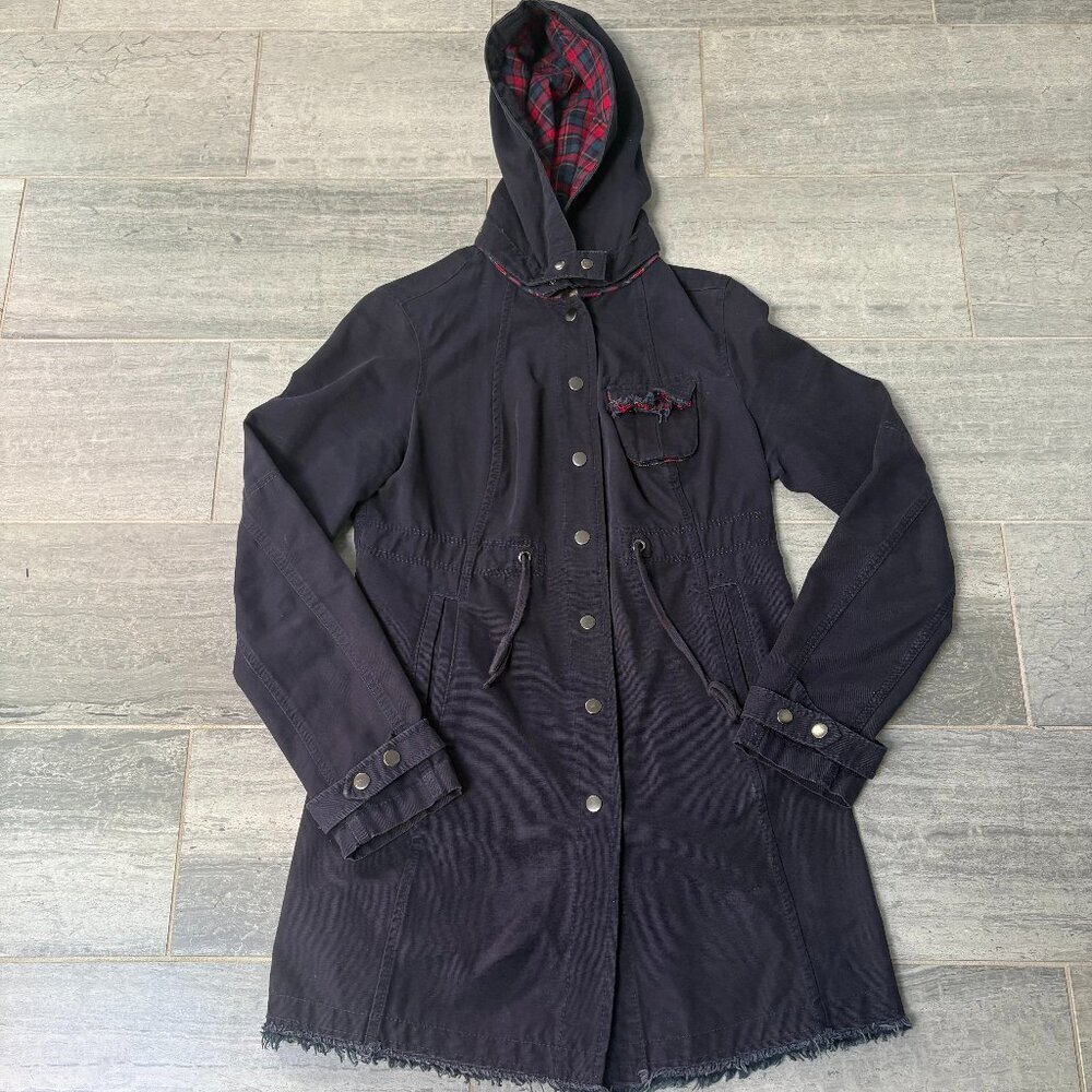 Free People Cotton Utility Drawstring Waist Hooded Jacket Coat Navy Size 8